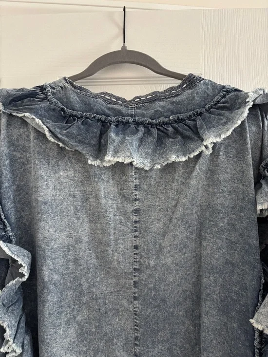 Denim Ruffle Button-Front Kimono - Picture 6 of 6